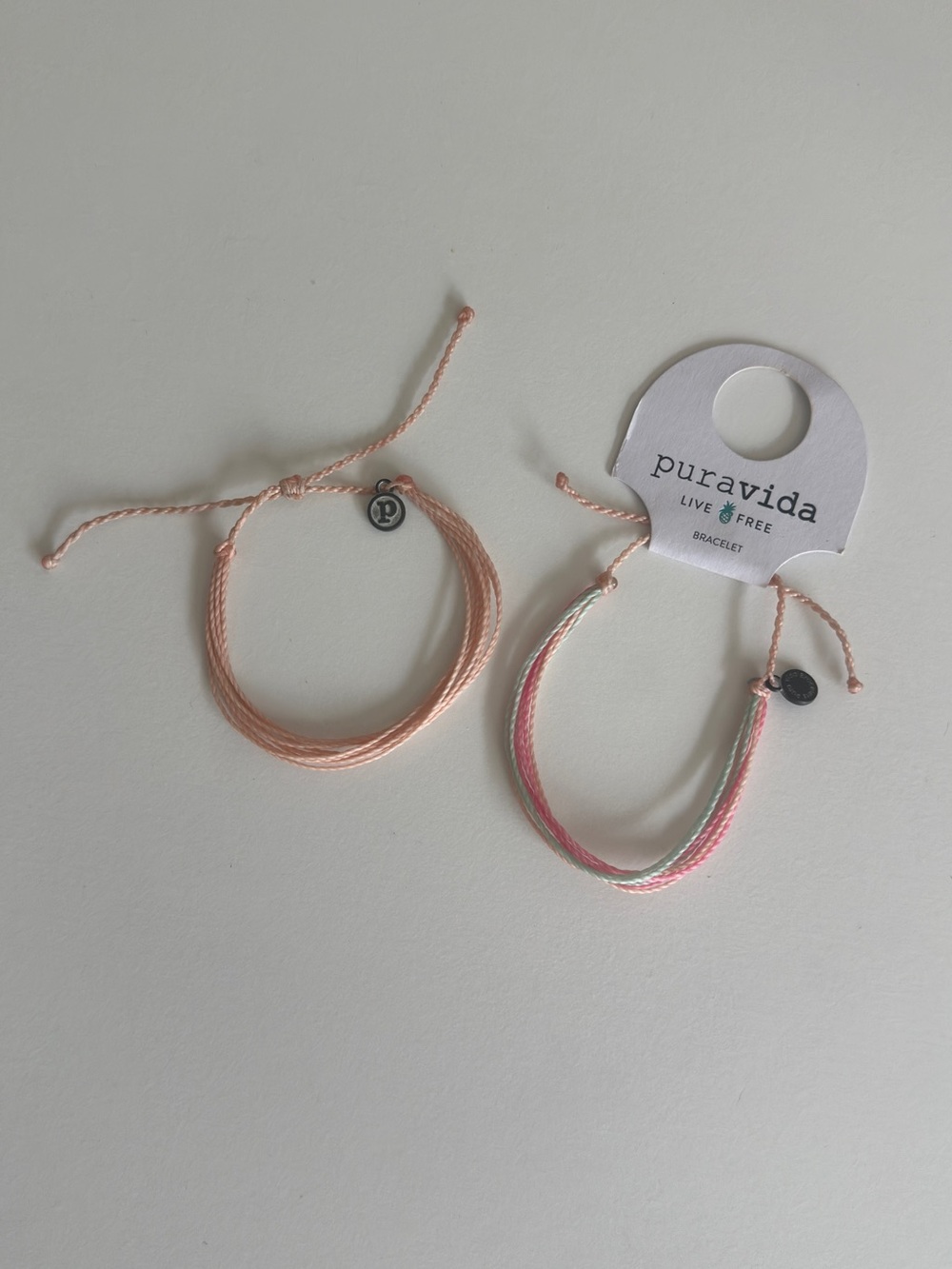 Pura Vida Pastel Friendship Bracelet Duo - Peach, Pink & Mint
